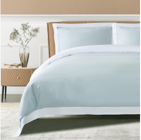 100% Luxury Long-Staple Cotton Duvet Cover Set - Soft & Breathable, King/California King Size, Misty Blue + White (1 Duvet Cover with Corner Ties & Hidden Zipper, 2 Pillow Shams)