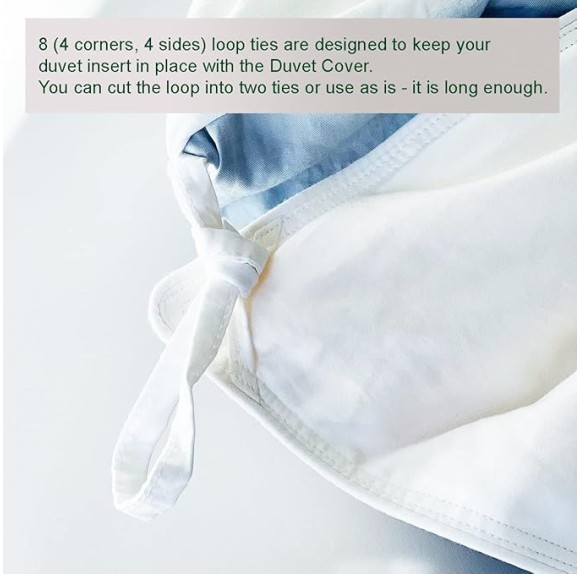 100% Luxury Long-Staple Cotton Duvet Cover Set - Soft & Breathable, King/California King Size, Misty Blue + White (1 Duvet Cover with Corner Ties & Hidden Zipper, 2 Pillow Shams)