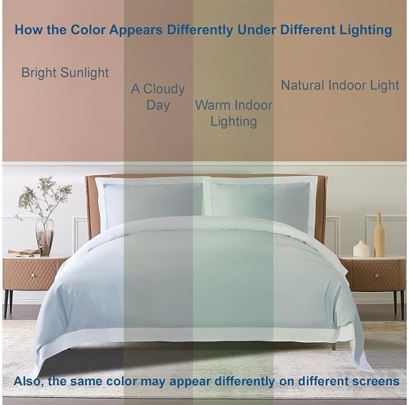 100% Luxury Long-Staple Cotton Duvet Cover Set - Soft & Breathable, King/California King Size, Misty Blue + White (1 Duvet Cover with Corner Ties & Hidden Zipper, 2 Pillow Shams)
