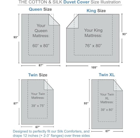 100% Luxury Long-Staple Cotton Duvet Cover Set - Soft & Breathable, King/California King Size, Misty Blue + White (1 Duvet Cover with Corner Ties & Hidden Zipper, 2 Pillow Shams)