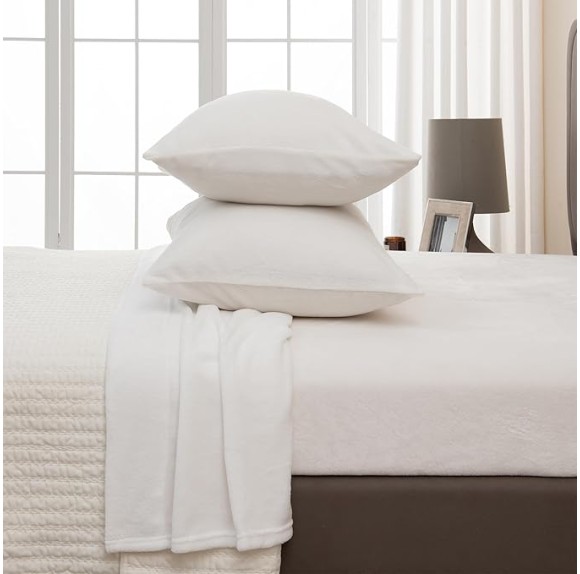 Extra Soft Velvet Plush California King Micro Fleece Sheet Set | Deluxe Microplush Non Pilling Sheets, Deep Pocket | Lavish Sherpa Velvet Luxe Collection (Cal King, Winter White)