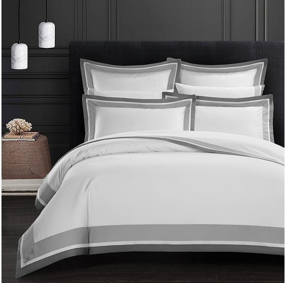 Casabolaj Shading 3 Pcs Do Not Include Filling Duvet Cover Set 100% Egyptian Cotton Sateen Luxury 400 TC Classic Contemporary Patchwork Button Closure Corner Ties-White/Taupe/Grey (California King)