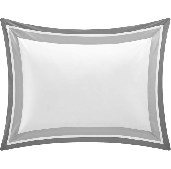 Casabolaj Shading 3 Pcs Do Not Include Filling Duvet Cover Set 100% Egyptian Cotton Sateen Luxury 400 TC Classic Contemporary Patchwork Button Closure Corner Ties-White/Taupe/Grey (California King)