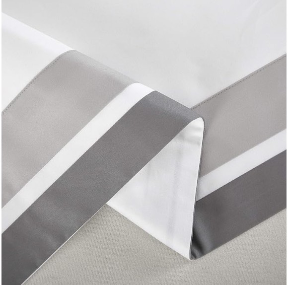 Casabolaj Shading 3 Pcs Do Not Include Filling Duvet Cover Set 100% Egyptian Cotton Sateen Luxury 400 TC Classic Contemporary Patchwork Button Closure Corner Ties-White/Taupe/Grey (California King)