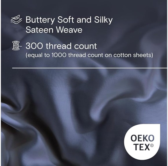 DOZ Sheet Set, 100% Viscose derived from Bamboo, Organically Grown, Buttery Soft, Cooling Sheets, High GSM, Deep Pockets - 4pc - 2 Pillowcases 1 Fitted 1 Top Sheet (Sapphire, King)