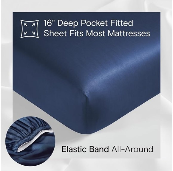 DOZ Sheet Set, 100% Viscose derived from Bamboo, Organically Grown, Buttery Soft, Cooling Sheets, High GSM, Deep Pockets - 4pc - 2 Pillowcases 1 Fitted 1 Top Sheet (Sapphire, King)