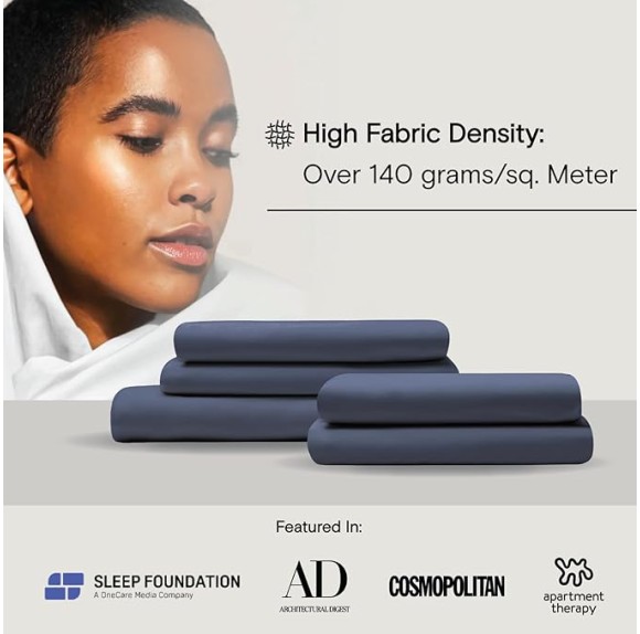 DOZ Sheet Set, 100% Viscose derived from Bamboo, Organically Grown, Buttery Soft, Cooling Sheets, High GSM, Deep Pockets - 4pc - 2 Pillowcases 1 Fitted 1 Top Sheet (Sapphire, King)