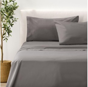 by Nate Berkus 200TC 100% Cotton Percale 4-Piece Sheet Set | Crisp, Cool, Breathable Bedding from mDesign - Queen Size - Flat Sheet/Fitted Sheet/2 Pillowcases, Charcoal (Dark Gray)