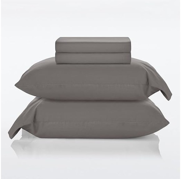 by Nate Berkus 200TC 100% Cotton Percale 4-Piece Sheet Set | Crisp, Cool, Breathable Bedding from mDesign - Queen Size - Flat Sheet/Fitted Sheet/2 Pillowcases, Charcoal (Dark Gray)