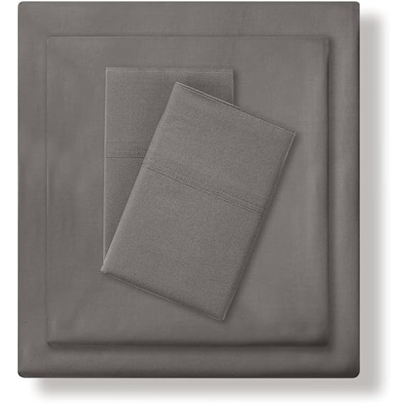 by Nate Berkus 200TC 100% Cotton Percale 4-Piece Sheet Set | Crisp, Cool, Breathable Bedding from mDesign - Queen Size - Flat Sheet/Fitted Sheet/2 Pillowcases, Charcoal (Dark Gray)