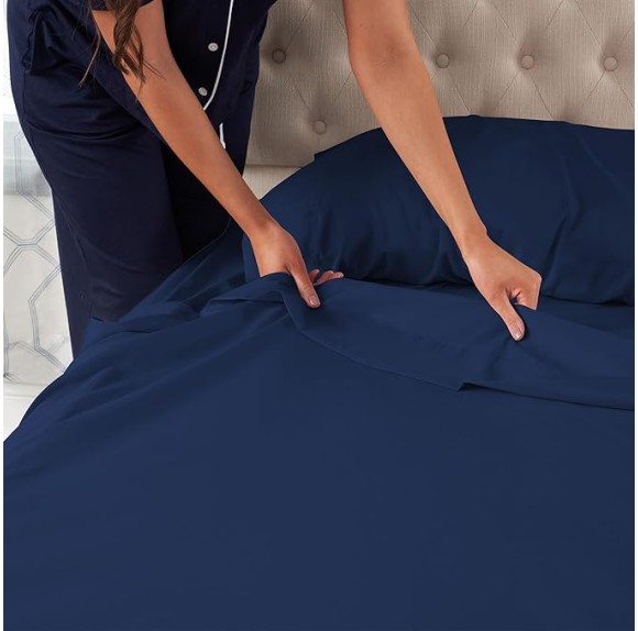 Ashford Home Essentials Bedding, 4 Piece Queen Size Sheet Set, Estate Blue