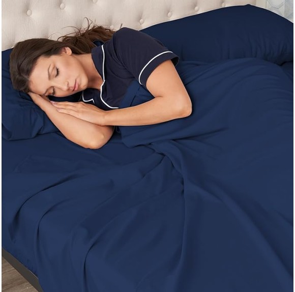 Ashford Home Essentials Bedding, 4 Piece Queen Size Sheet Set, Estate Blue