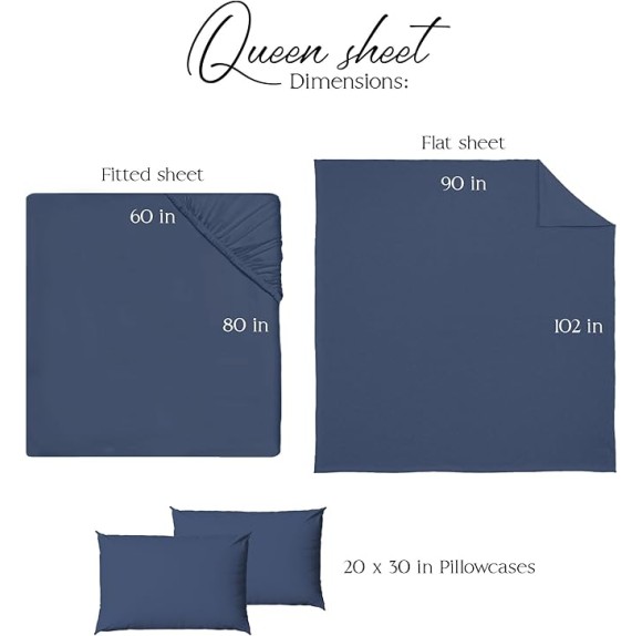 Ashford Home Essentials Bedding, 4 Piece Queen Size Sheet Set, Estate Blue