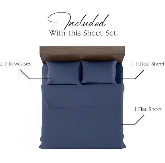 Ashford Home Essentials Bedding, 4 Piece Queen Size Sheet Set, Estate Blue