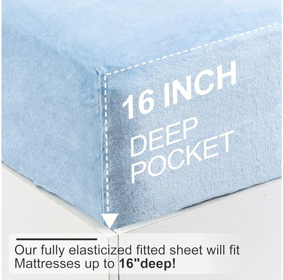 Micro Fleece Bed Sheet Set Twin Size,Velvet Plush Sheets and Pillowcase Set with Extra Deep Pockets, Extra Soft, No Pilling and Cozy Warmth for All Season (Twin Blue 3 Piece)