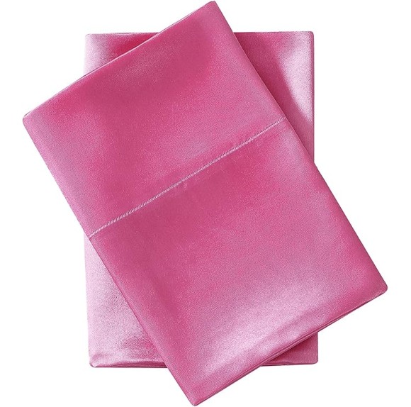 Standard Pillowcase Set, Luxurious Satin 2 Piece Bedding Set, Designer Home Decor (Pink, 20" x 30")