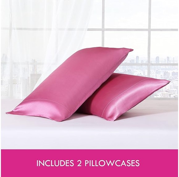 Standard Pillowcase Set, Luxurious Satin 2 Piece Bedding Set, Designer Home Decor (Pink, 20" x 30")