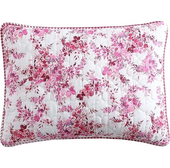 King Quilt Set, Cozy Brushed Microfiber Reversible Bedding Set, All Season Casual Home Décor (Floral Vineyard Pink, King)