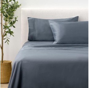 by Nate Berkus 300TC Cotton Bedding 4-Piece Deep Pocket Sheet Set | Soft, Smooth Sateen Weave from mDesign - Queen Size - 1 Flat Sheet/1 Fitted Sheet/2 Pillowcases, Whale (Navy Blue)