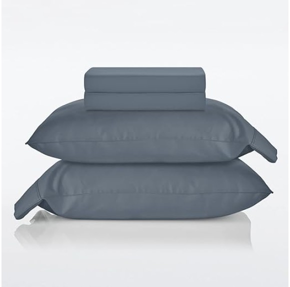 by Nate Berkus 300TC Cotton Bedding 4-Piece Deep Pocket Sheet Set | Soft, Smooth Sateen Weave from mDesign - Queen Size - 1 Flat Sheet/1 Fitted Sheet/2 Pillowcases, Whale (Navy Blue)