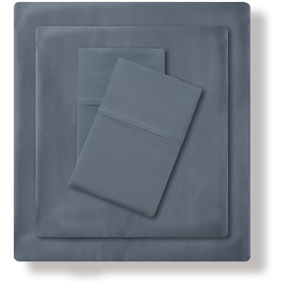 by Nate Berkus 300TC Cotton Bedding 4-Piece Deep Pocket Sheet Set | Soft, Smooth Sateen Weave from mDesign - Queen Size - 1 Flat Sheet/1 Fitted Sheet/2 Pillowcases, Whale (Navy Blue)