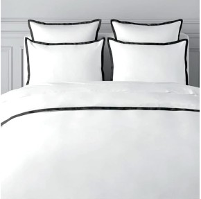 Full/Queen Size Duvet Cover Set - 3pcs 100% Cotton Duvet Cover, Includes a White Percale Duvet Cover with a Black Satin Border & 2 Cotton Pillowcases - 400TC Luxury Queen Duvet Cover Set