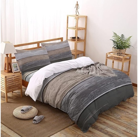 Brown and Gray 4 Piece Duvet Cover Bedding Set King Size, Vintage Farmhouse Rustic Gradient Retro Wood Grain Luxury Soft Bedding Set Comforter Cover (1 Duvet Cover + 1 Bed Sheets + 2 Pillowcases)