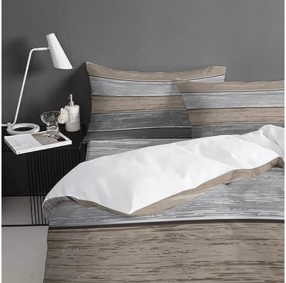 Brown and Gray 4 Piece Duvet Cover Bedding Set King Size, Vintage Farmhouse Rustic Gradient Retro Wood Grain Luxury Soft Bedding Set Comforter Cover (1 Duvet Cover + 1 Bed Sheets + 2 Pillowcases)