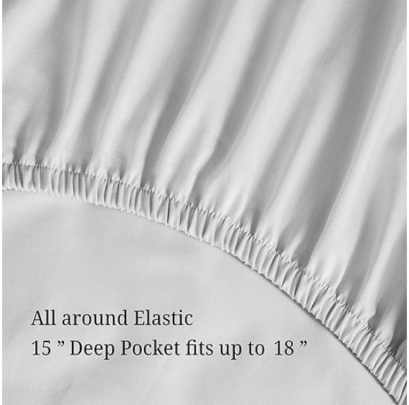 Egyptian Cotton 300 Thread Count Bed Sheet Set, 1 Elastic Deep Pocket Fitted Sheets, 1 Flat Sheet, 2 Pillowcases, Soft Bedding, Luxury Sheets, Sateen Weave, Queen, Light Grey
