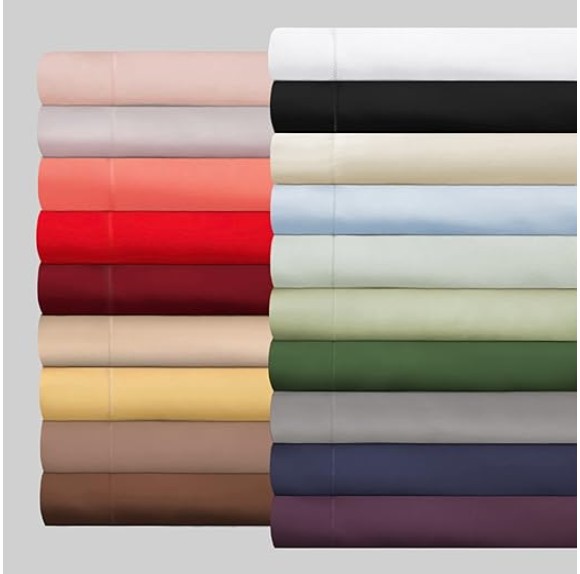 Egyptian Cotton 300 Thread Count Bed Sheet Set, 1 Elastic Deep Pocket Fitted Sheets, 1 Flat Sheet, 2 Pillowcases, Soft Bedding, Luxury Sheets, Sateen Weave, Queen, Light Grey