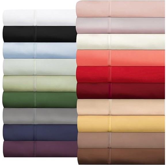 Egyptian Cotton 300 Thread Count Bed Sheet Set, 1 Elastic Deep Pocket Fitted Sheets, 1 Flat Sheet, 2 Pillowcases, Soft Bedding, Luxury Sheets, Sateen Weave, Queen, Light Grey