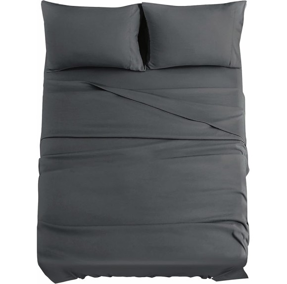 Dark Grey Queen Sheets Set, 4 Piece Collection Bedding Sheets & Pillowcases, Cooling Sheets with 14 inch Deep Pocket Queen Sheets, Comfy Breathable Fitted for Home & Hotel(Queen Gray)