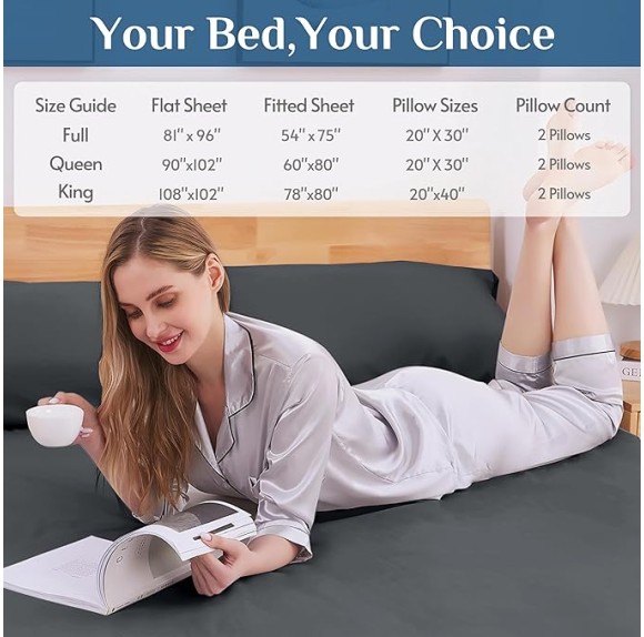 Dark Grey Queen Sheets Set, 4 Piece Collection Bedding Sheets & Pillowcases, Cooling Sheets with 14 inch Deep Pocket Queen Sheets, Comfy Breathable Fitted for Home & Hotel(Queen Gray)
