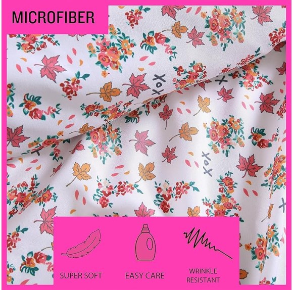 Twin Sheet Set, Soft & Lightweight Bedding, Fade & Wrinkle Resistant (Fall Foliage Pink, Twin)