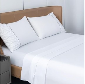 King Size Bed Sheets Set 4 Piece 1800 Thread Count Bed Sheets Set with Lace Trim Decorated Pillowcase & 16" Deep Pocket, Super Soft and Comfortable (White, King)