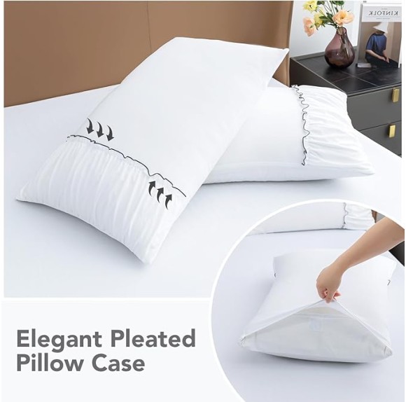 King Size Bed Sheets Set 4 Piece 1800 Thread Count Bed Sheets Set with Lace Trim Decorated Pillowcase & 16" Deep Pocket, Super Soft and Comfortable (White, King)