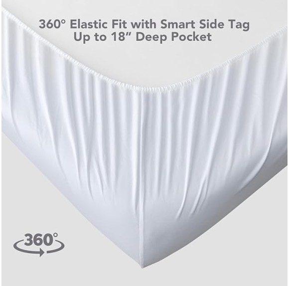 King Size Bed Sheets Set 4 Piece 1800 Thread Count Bed Sheets Set with Lace Trim Decorated Pillowcase & 16" Deep Pocket, Super Soft and Comfortable (White, King)