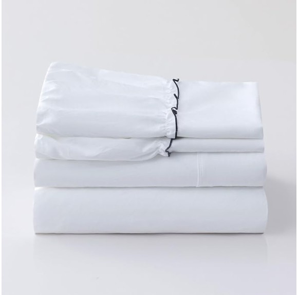 King Size Bed Sheets Set 4 Piece 1800 Thread Count Bed Sheets Set with Lace Trim Decorated Pillowcase & 16" Deep Pocket, Super Soft and Comfortable (White, King)