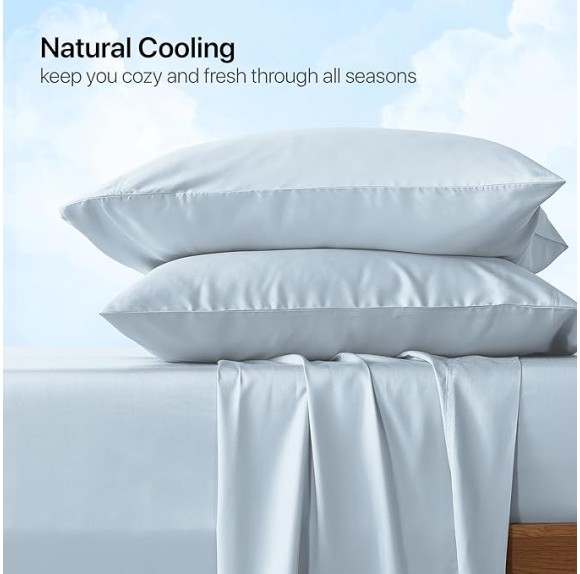 Bed Sheets Set Split King Size (5pc), Rayon Derived from Bamboo, Cooling Sheets with Fitted Deep Pockets, Hotel Luxury Bedding Sheets & Pillowcases