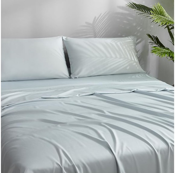 Bed Sheets Set Split King Size (5pc), Rayon Derived from Bamboo, Cooling Sheets with Fitted Deep Pockets, Hotel Luxury Bedding Sheets & Pillowcases