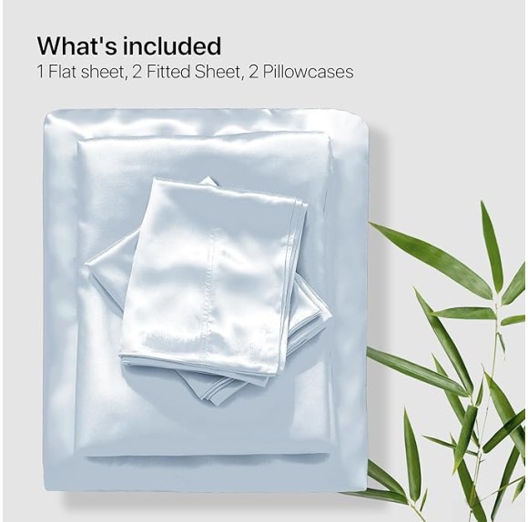 Bed Sheets Set Split King Size (5pc), Rayon Derived from Bamboo, Cooling Sheets with Fitted Deep Pockets, Hotel Luxury Bedding Sheets & Pillowcases