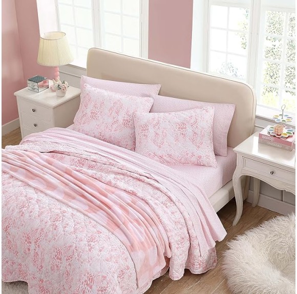 Queen Quilt Set, Reversible Brushed Microfiber Bedding with Matching Shams, Diamond Stitched Bedroom Decor (Butterfly Ombre Pink, Queen)