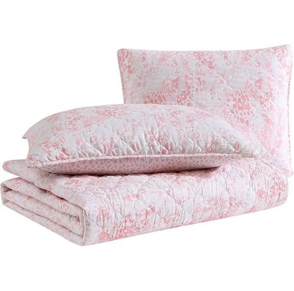 Queen Quilt Set, Reversible Brushed Microfiber Bedding with Matching Shams, Diamond Stitched Bedroom Decor (Butterfly Ombre Pink, Queen)