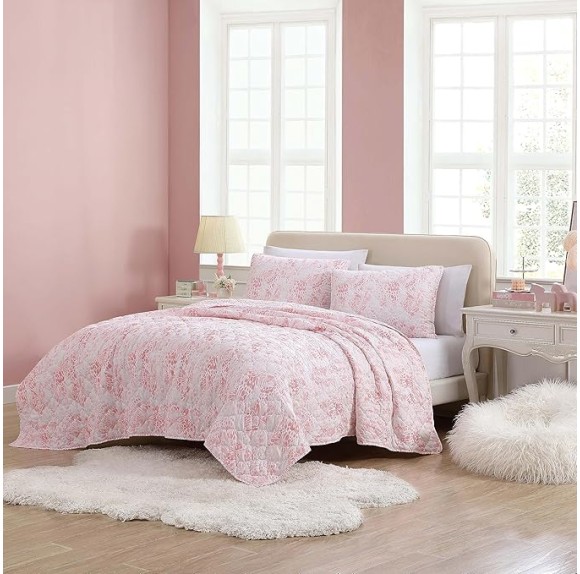 Queen Quilt Set, Reversible Brushed Microfiber Bedding with Matching Shams, Diamond Stitched Bedroom Decor (Butterfly Ombre Pink, Queen)