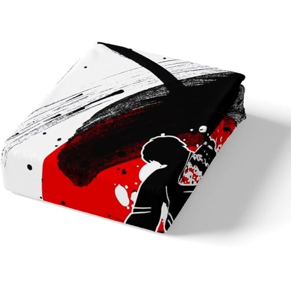 Kungfu Graffiti Bed Sheet Queen Set Ink Tie-dye Sheets Sets Adults Bedroom Decor Black and Red Microfiber Bedding Set with Flat,Fitted Sheet,2 Pillow Cases