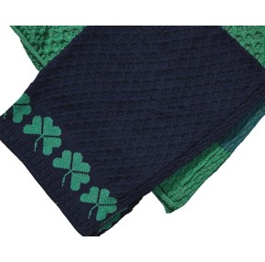 Irish Shamrock Blanket Cable Knit 100% Merino Wool Couch Throw Made in Ireland (Mer.Navy/Kiwi)