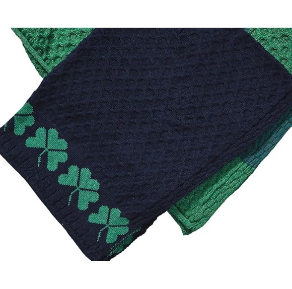 Irish Shamrock Blanket Cable Knit 100% Merino Wool Couch Throw Made in Ireland (Mer.Navy/Kiwi)