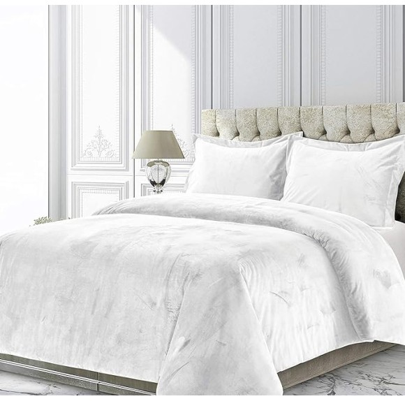 Venice Velvet Duvet Cover Set Oversized King 3 Piece (Duvet Cover + 2 Pillowcases) White Zipper Closure Duvet Cover Premium Venice Velvet Lush Duvet Cover Sherpa