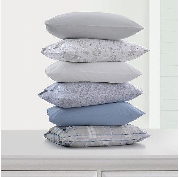 Cotton Percale Queen Size Bed Sheet Set, 300 Thread Count, Extra Deep Pockets, Printed Tribeca Plaid Multicolor
