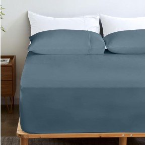 Bamboo Rayon Fitted Sheet and Pillow Cases, Super Soft Cooling Fitted Sheet with 4 Elastic Corner Straps - 16" Pocket Fitted Sheet Queen Set Stay Put for Mattress